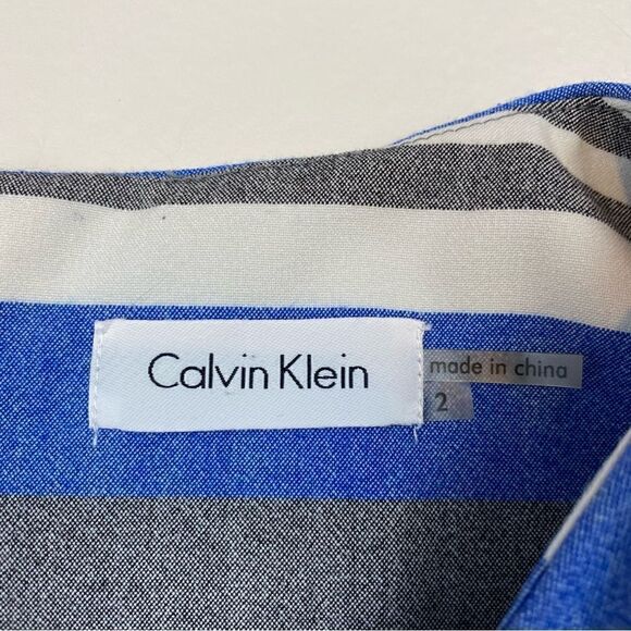 Calvin Klein Blue White Grey Belted Sheath Dress 2 - Picture 4 of 7